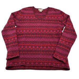 Vintage Eddie Bauer Sweater Women M Purple Geometric Wool Pullover V Neck Preppy